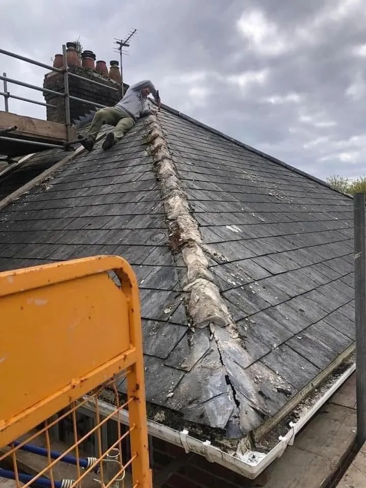 Slate roof ridge and chimney repair in Sennen